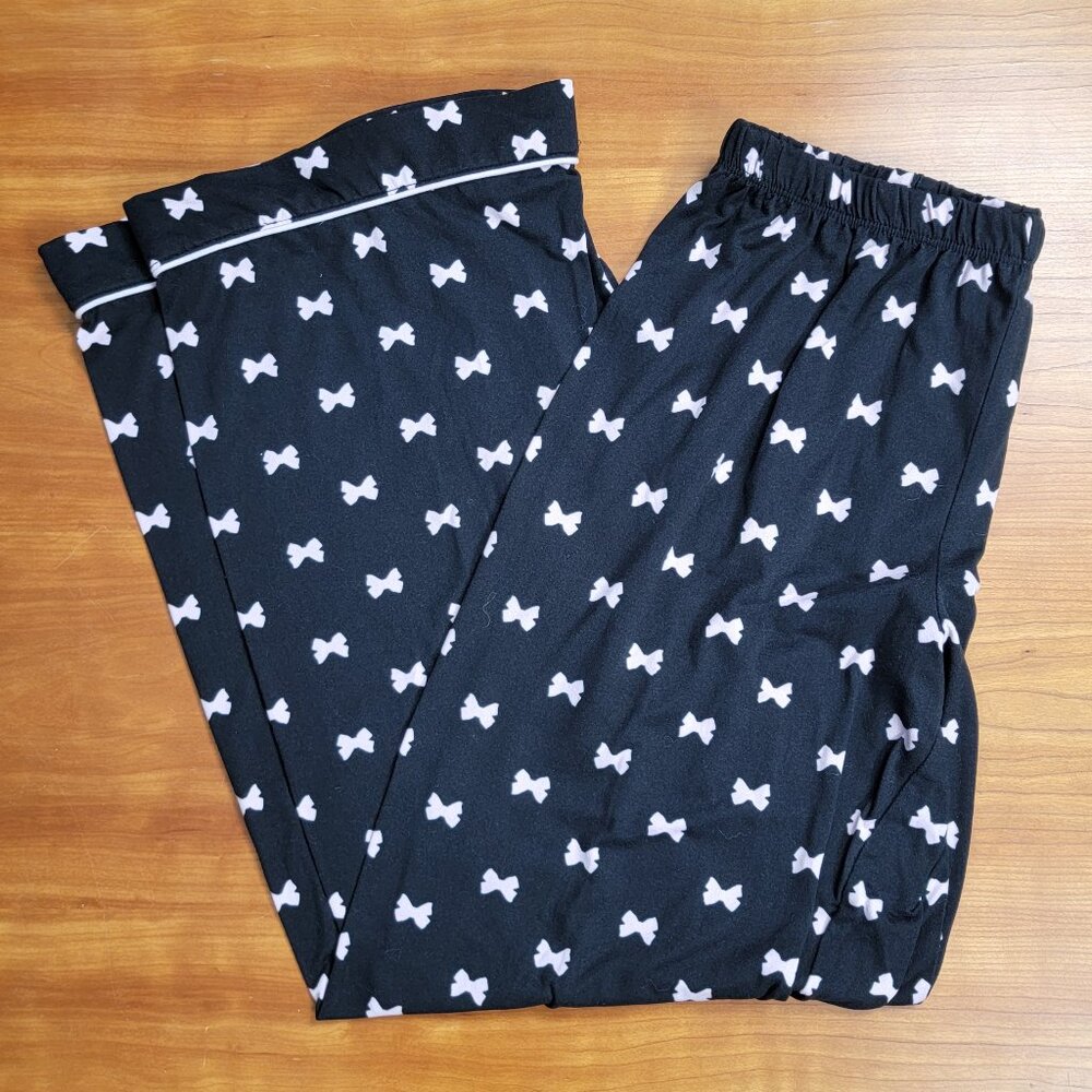Women's Soft 2 Pc Kate Spade Pajama Set Black Pale Pink Bows - M - Picture 10 of 13